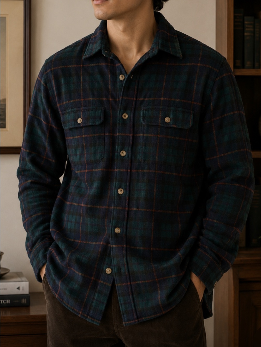 Original Vyella Wool Blend Flannel Vintage Made in USA w/Dual Flap Chest Pockets